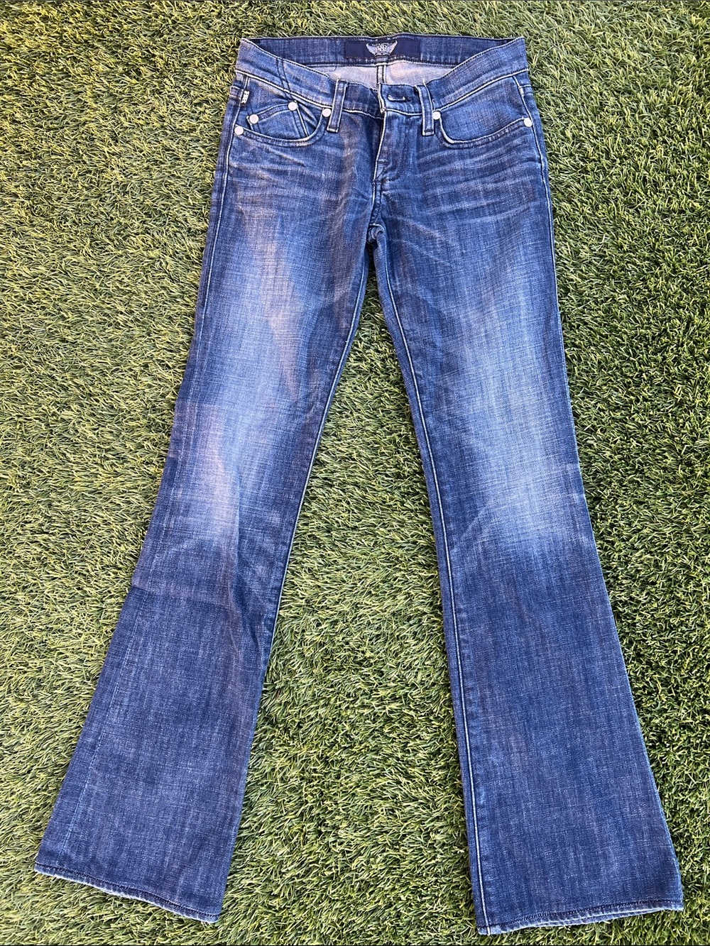 Rock & Republic Blue Flare Jeans with Subtle Whiskering